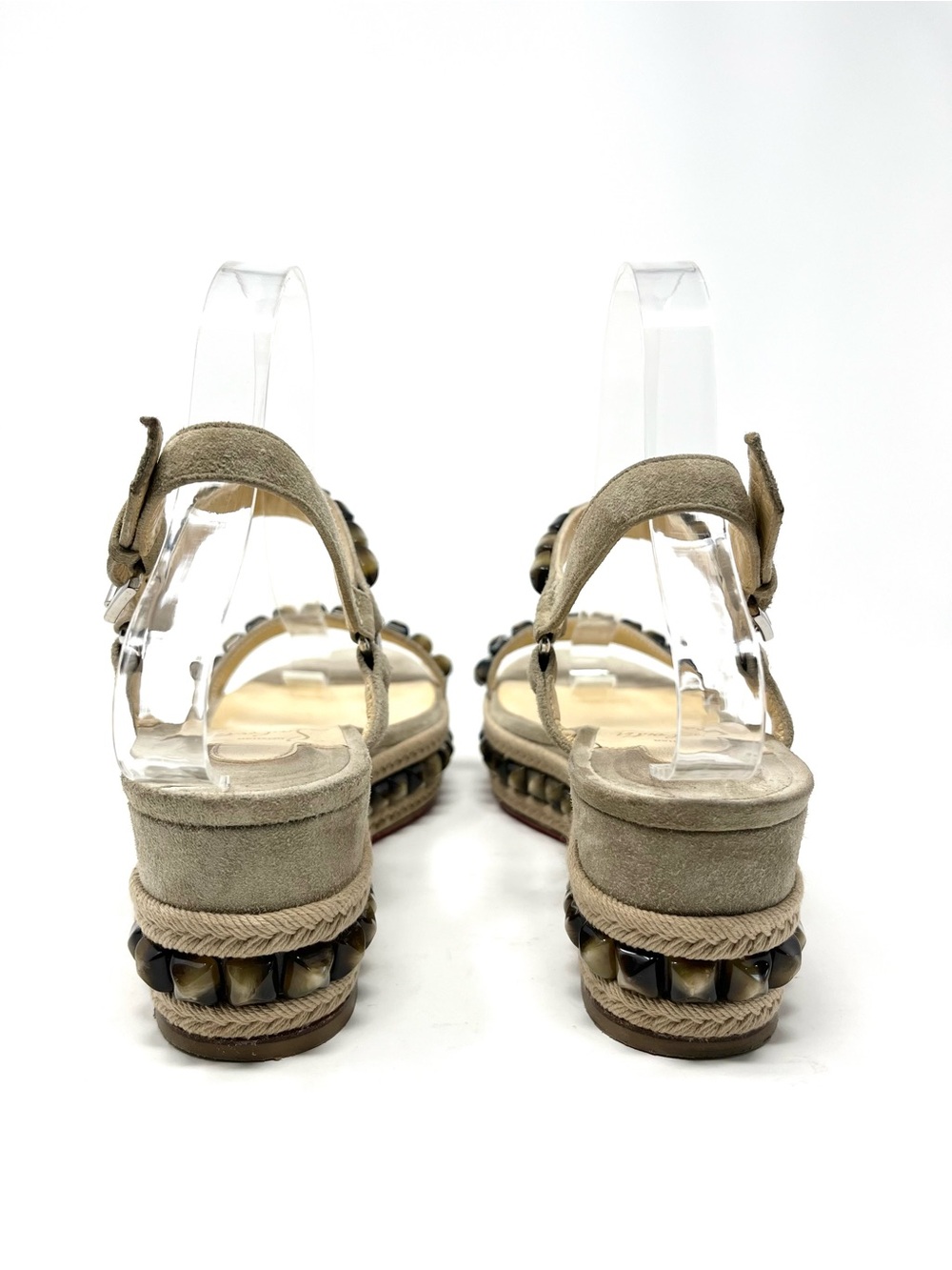 Christian Louboutin Pyraclou 60 Spike Studded Platform Sandals Beige Brown 40 10 - Picture 6 of 10